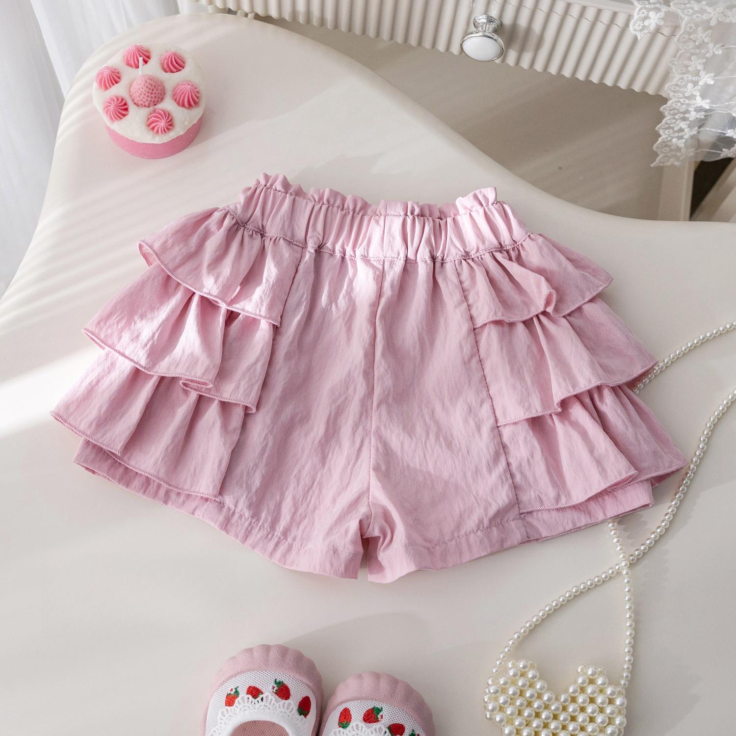 

Летняя юбка-торт для девочки, кружевные повседневные брюки, летний наряд для девочки, модные и милые шорты 100 розовый