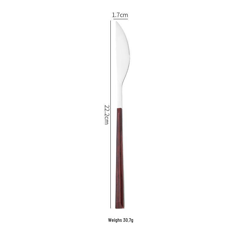 Korean Style 430 Stainless Steel Tableware Set with Imitation Wood Grain Handles: Includes Knife, Fork, Spoon, and Chopsticks