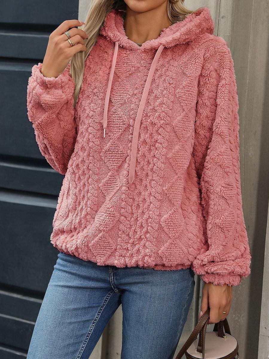 

Fluffy Fleece Ribbed Knit Long Sleeve Loose Hooded Sweatshirt XXL червоний