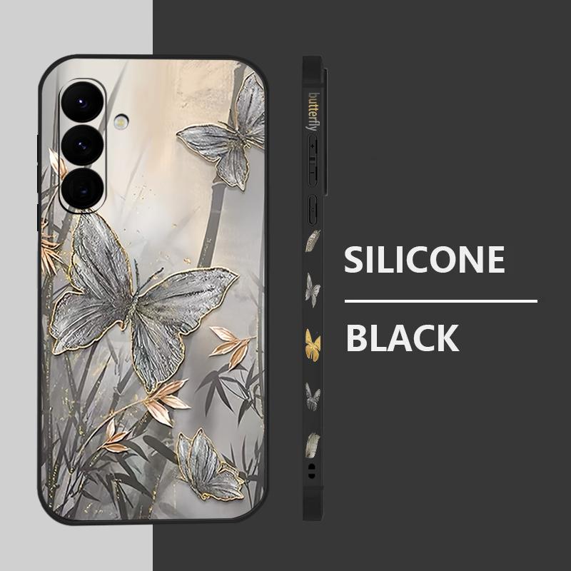 Lanyard Case For Samsung Galaxy S25 Ultra S24 S23 S22 Plus S21 FE A15 A16 A35 A36 A54 A55 A56 5G Bamboo Butterfly Printed Case Capa Coque