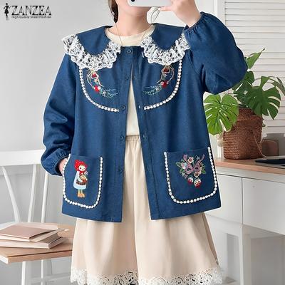 Blusa Casual para Mujer con Cuello de Muñeca, Manga Larga Suelta con Estampado