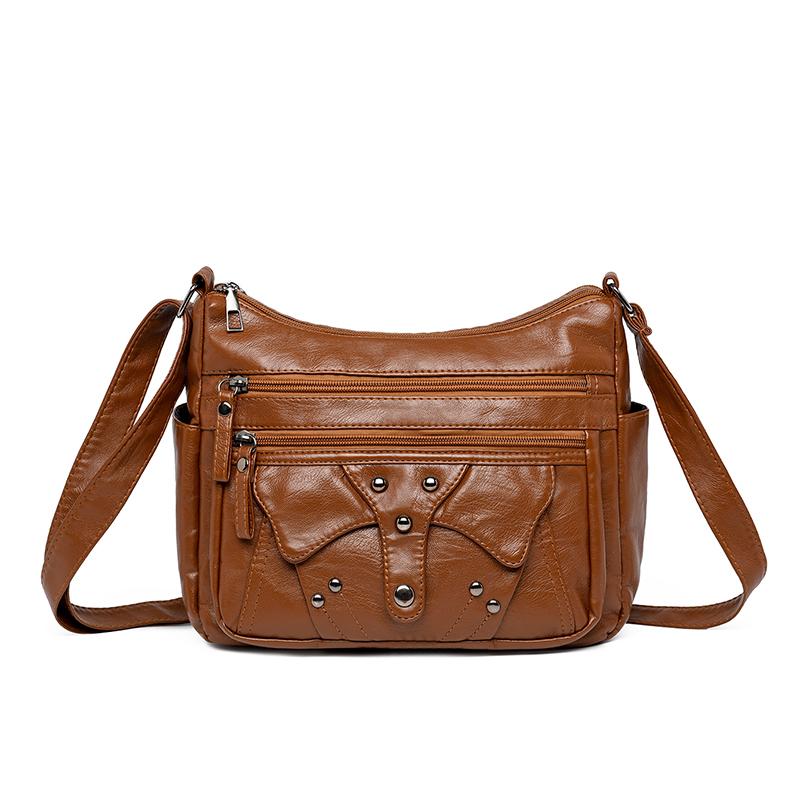 Women's Multi-layer Soft Leather Crossbody Bag Commuter Shoulder Bag Mother Bag
