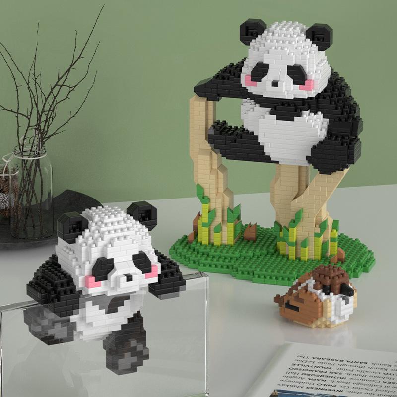 Panda Flower Cute Blue Building Blocks: Micro-Particle Assembly Toys for Creative Modeling