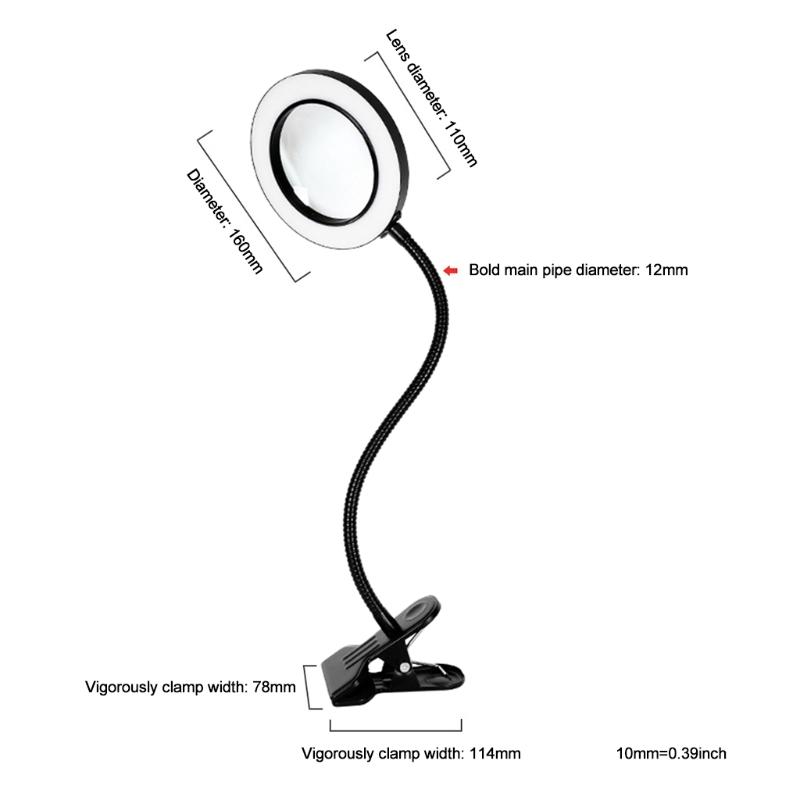 Foldable Cantilever LED Magnifying Glass 6.30" Table Illuminated Soldering Magnifier Lamp with 1.97" Clamp for Reading