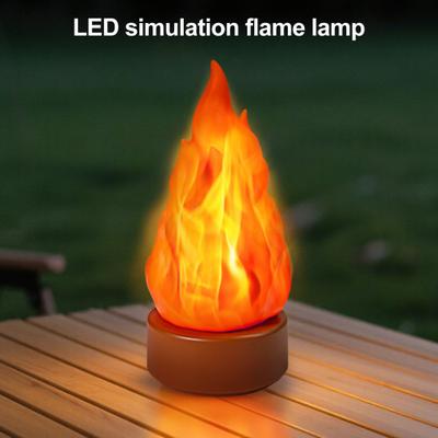 3D Fake Flame Lamp 3 Modes Adjustable USB Rechargeable Simulated Campfire Light Home Indoor Outdoor Tent Decorative LED Night Light
