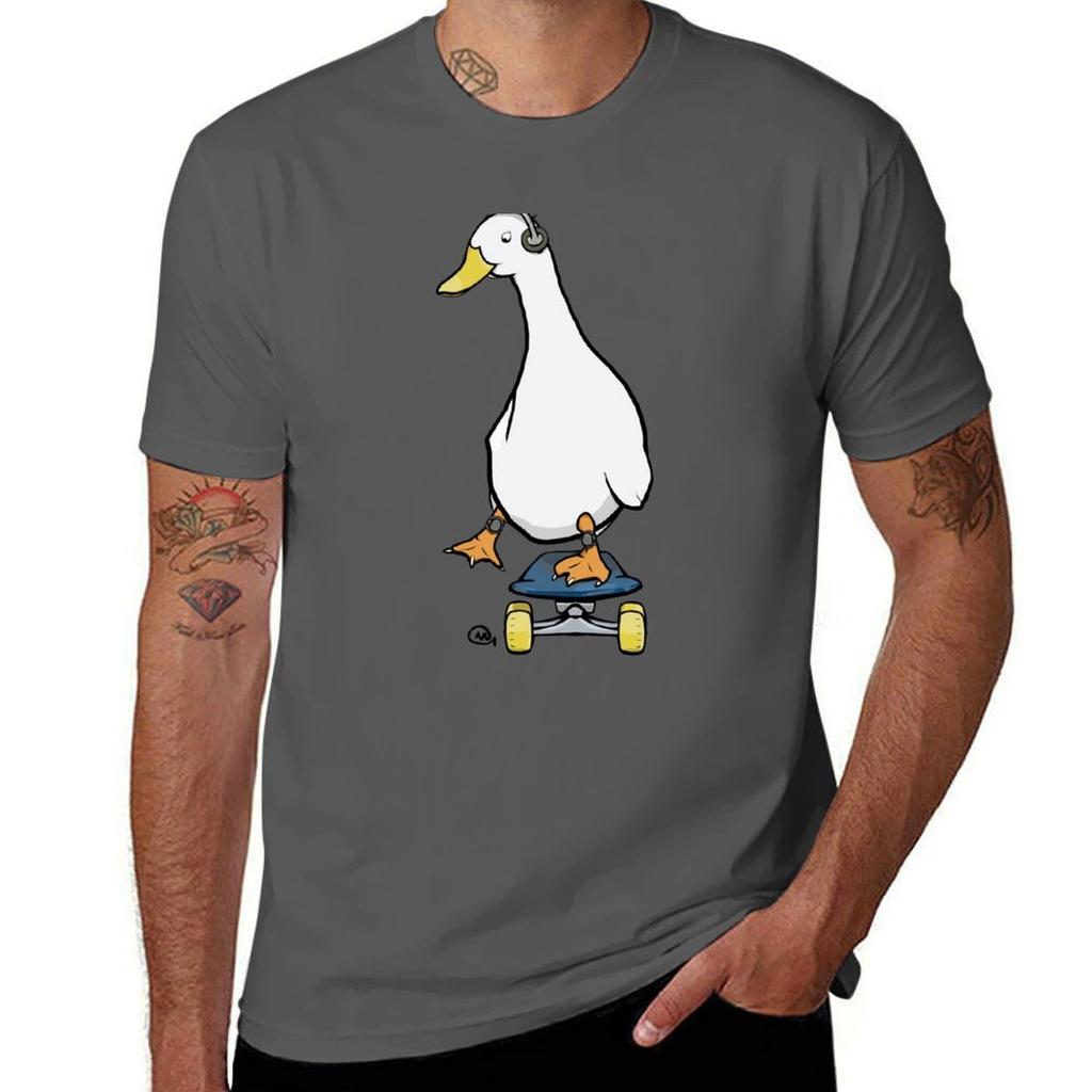 Thoughtful Duck On A Skateboard Colorful - Funny Kawaii Duck T-Shirt Anime T Shirts for Man T-Shirt