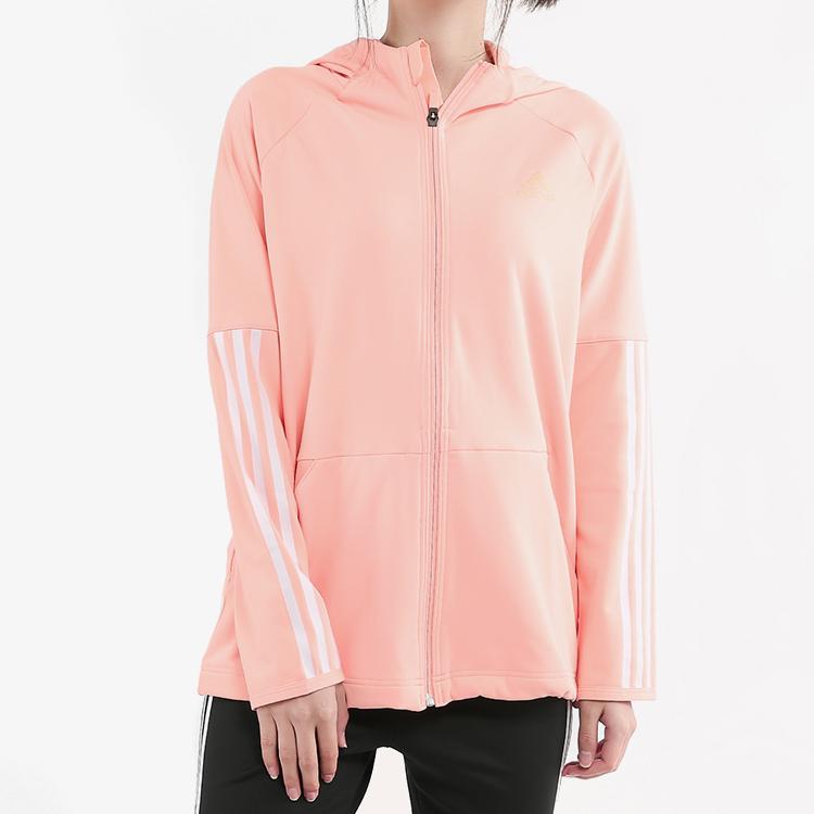 Adidas 3 Stripes Full Zip Training Hoodie Jacket Women Outerwear Pink EB5594
