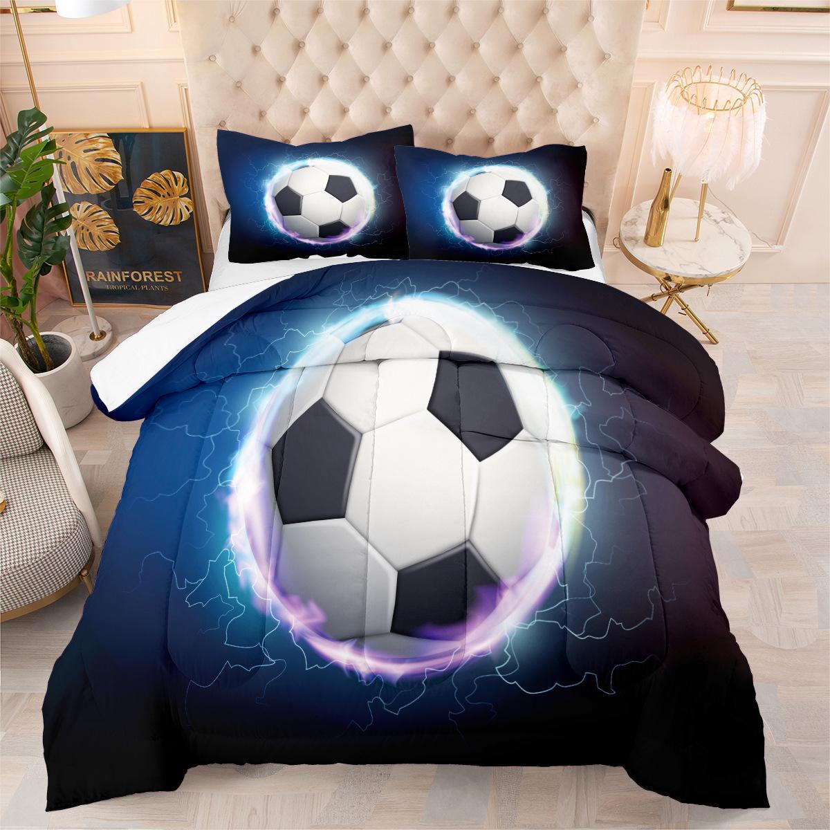 World Cup Football Fat Quilt Fat Quilt Digital Printing Feather Silk Quilt Cover Three-piece Set 140*200cm