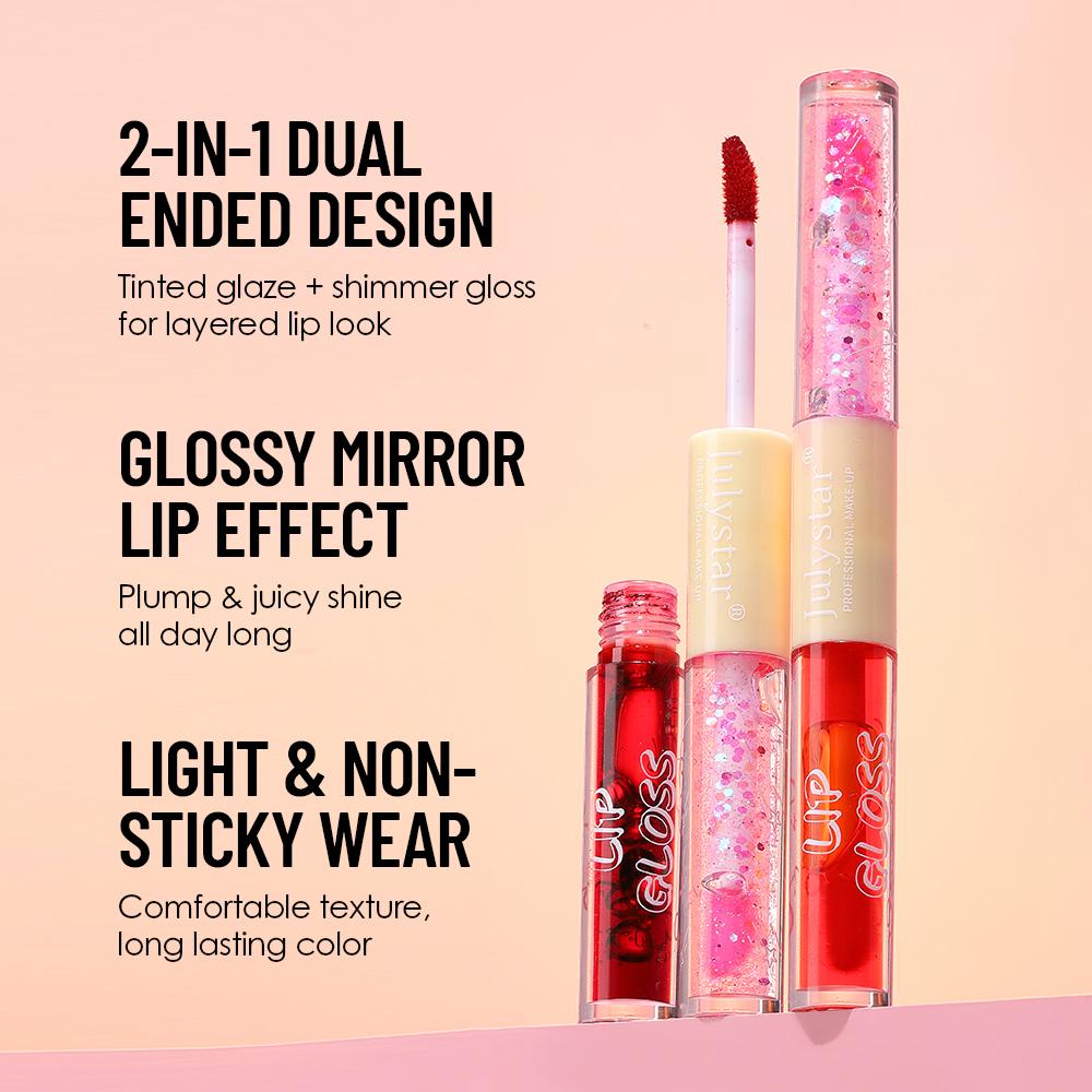 6pcs 2-in-1 Dual-Ended Lip Gloss Stick, High Shine Mirror Glossy Lip Tint & Sparkling Glitter Sequins Lip Oil, Long Lasting Hydrating Multi-use Makeup