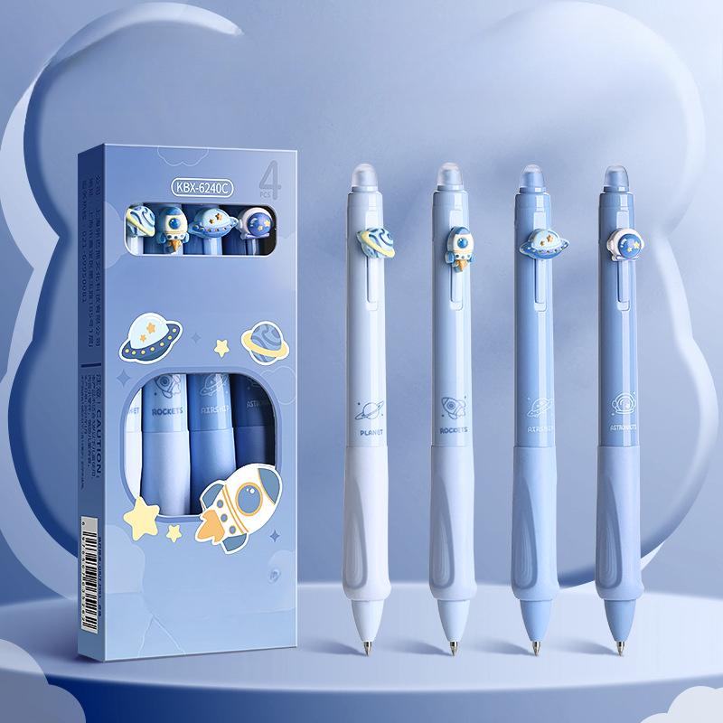 4 Pcs Erasable Pen Neutral Pen Cartoon Sleeve Button Pen Upright Posture Thermal Eraser High Aesthetic Value Press Protection