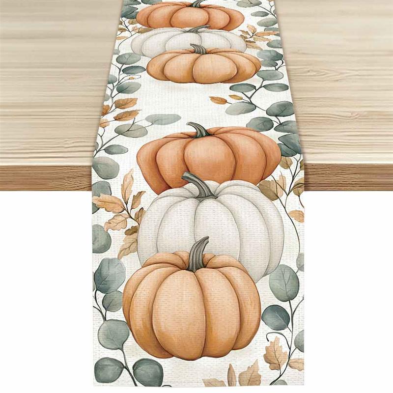 Thanksgiving Pumpkins Autumn Leaf Polyester Table Runners Wedding Decoration Durable Kitchen Dining Table Runners Party Supplies