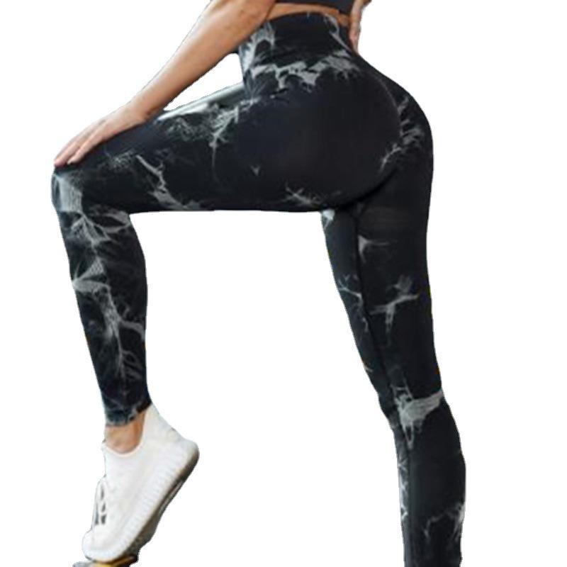 Dámske Joga Nohavice s Vysokým Pásom a Tie-Dye Vzorom - Broskyňové Zadky, Zdvíhajúce Boky, Trendy Fitness Oblečenie