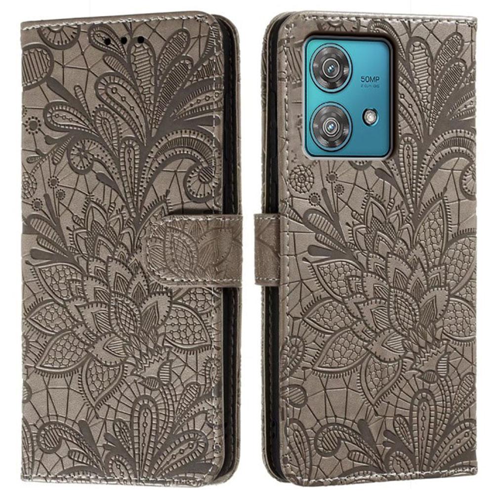For Motorola Edge 40 Neo 5G Case Lace Flowers PU Leather Flip Wallet Phone Cover