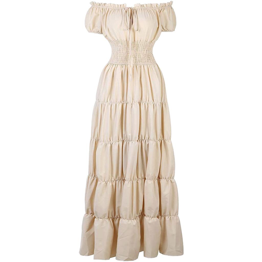 Dress For Women Stage Costume Halloween COS  Retro Solid Color Waistband Dress Party Evening Night Long Dress