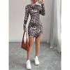 Fashion Style Spring & Fall Sexy Leopard Print Print Long Sleeves Dress Silm Slim Looking Sexy Hip Skirt Base Short Skirt