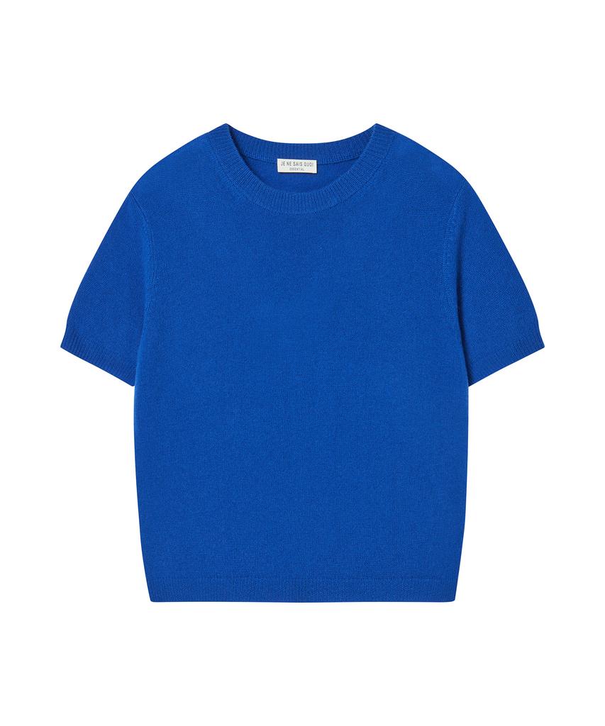 JE NE SAIS QUOI Sheer Cashmere Blended Crew Neck Short Sleeve Knit_Royal Blue