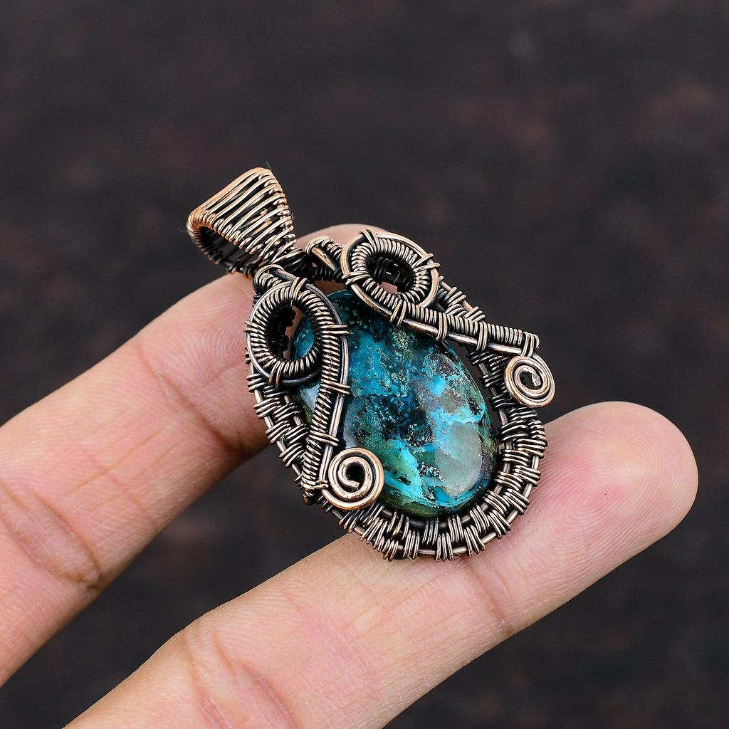Chrysocolla Pendant Copper Wire Wrapped Pendant Handmade Pendant Copper Jewelry Genuine Gemstone Pendant Gift For Mother Chrysocolla Jewelry