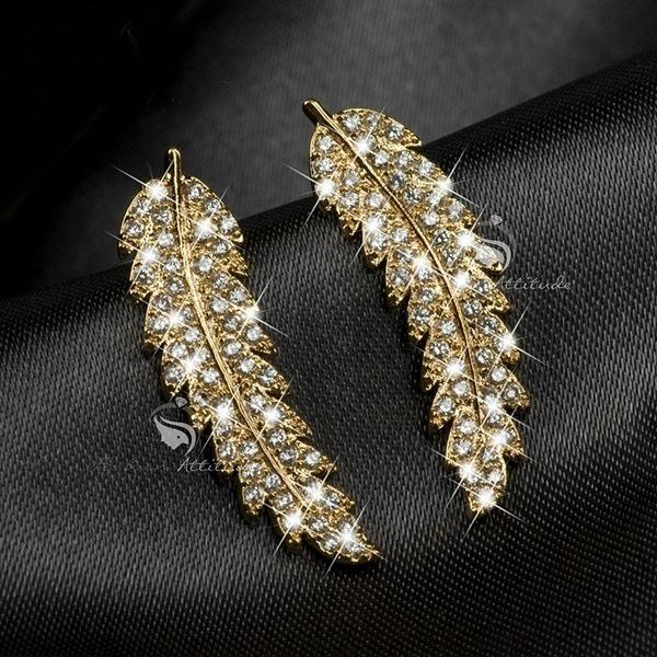 Classic Micro-Inlaid Zircon Leaf Stud Earrings For Women S Personality Simple And Versatile Earrings 9 Earrings