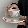 Tulpenbecher Geprägt Handbemalt Ins Style Tasse Kaffeetasse und Untertasse Keramiktasse Zuhause Kreative Wassertasse Teller
