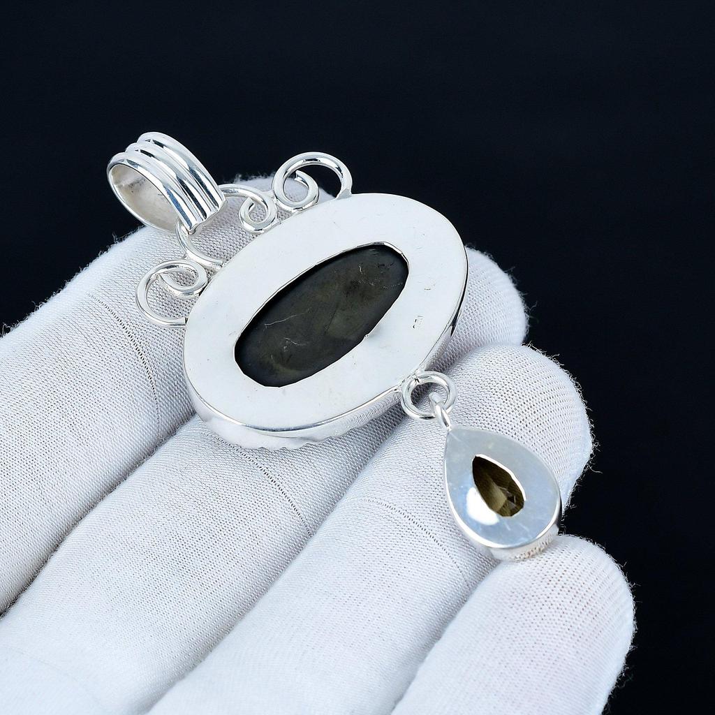Black Onyx Pendant, 925 Sterling Silver Handmade Jewelry, Smoky Topaz Silver Pendant, Party Wear Jewelry For Women's, Pendant Christmas Jewelry