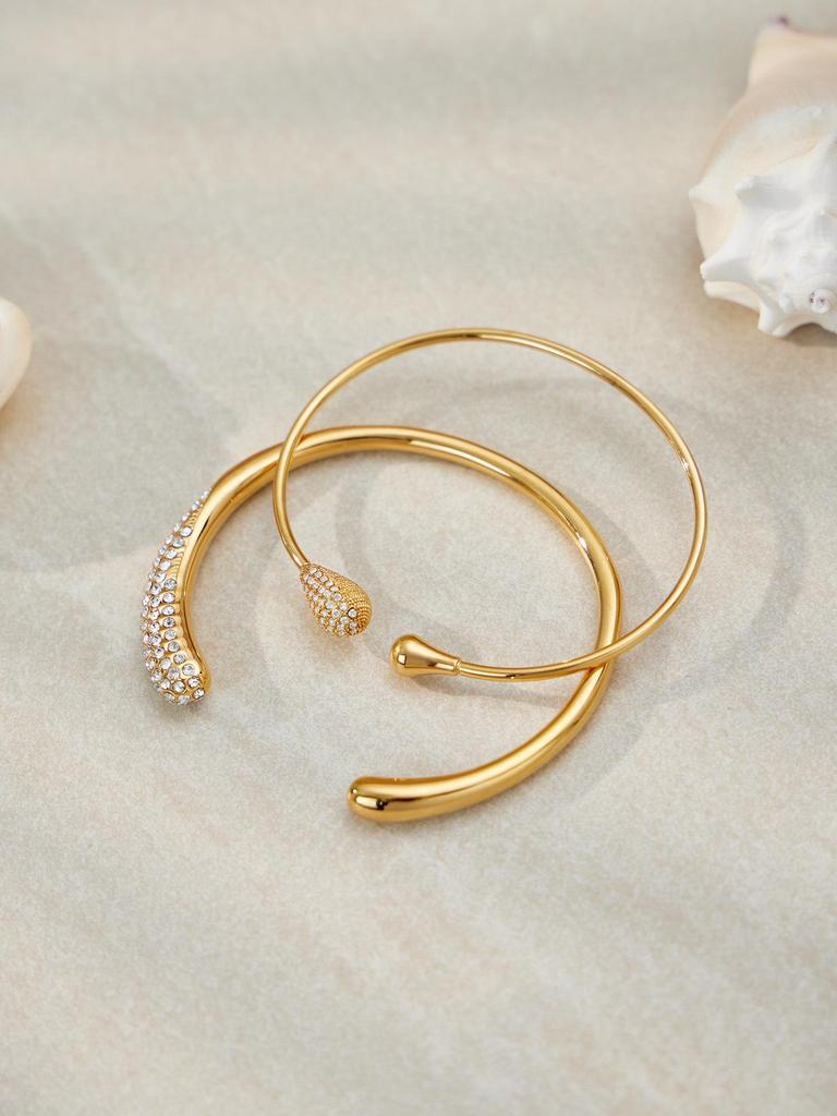 18K Goldbeschichteter Edelstahl Zirkon Geometrisches Offenes Armreif-Set