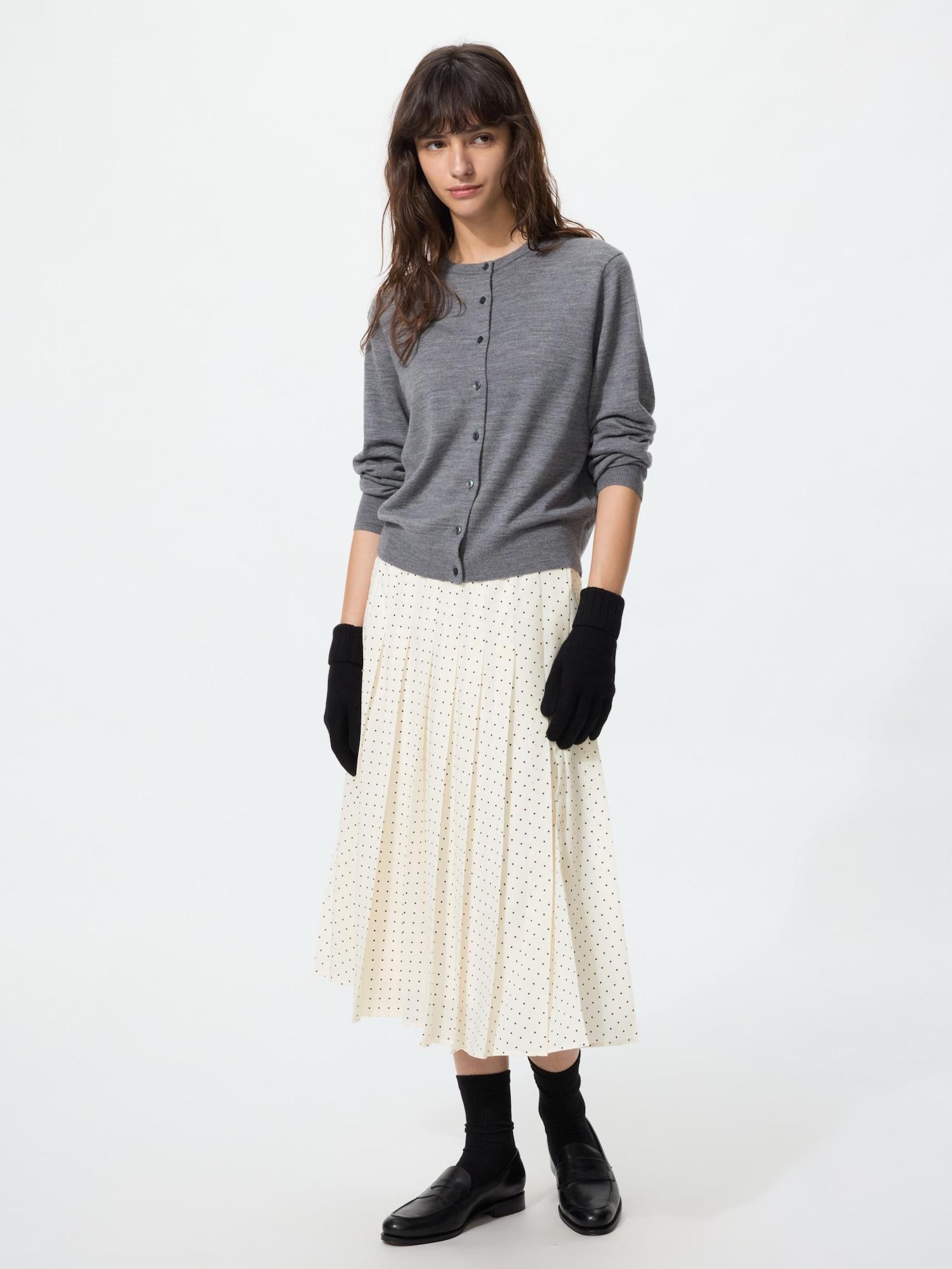 Uniqlo Chiffon Pleated Midi Skirt Print 01 OFF WHITE/WOMEN XS