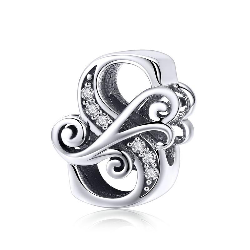 BAMOER Classic 925 Silver Letter Vintage A to Z 26 Letter Charms Openwork CZ Alphabet Beads Fit Charm Bracelet BSC030