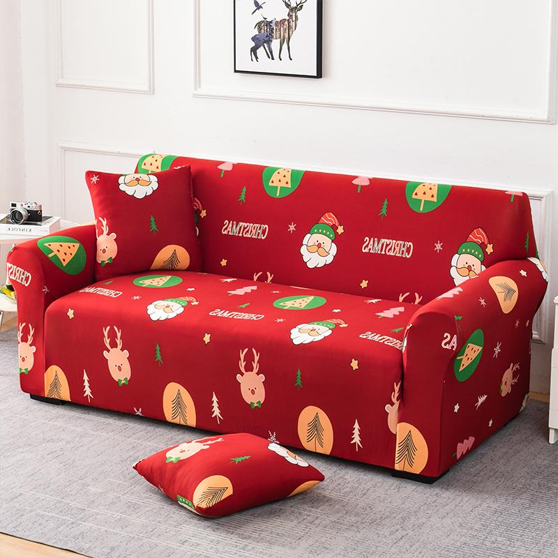 Christmas Sofa Protective Covers Living Room Elastic Living Sofa Slipcover Stretch All-inclusive Dining Chair Slipcover Couch Cover 1/2/3/4 Seater