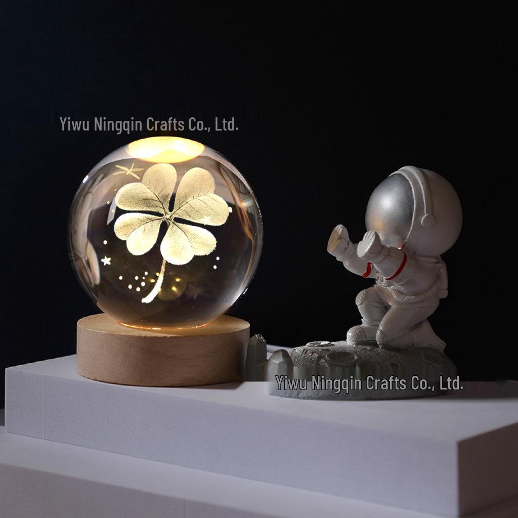 3D Carved Rose Crystal Ball Night Light - Luminous Glass Gift, Valentine's Day Ornaments
