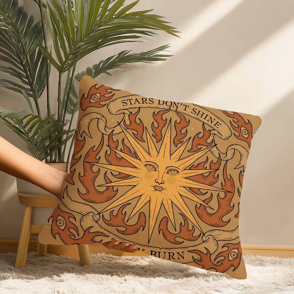 Retro Sun And Moon Pillow Case Short Plush Print Cushion Cover Square Throw Pillow Covers Sofa Home Decor