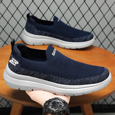 Herrenschuhe für Sommer Neue Fliegende Gestrickte Atmungsaktive Freizeitschuhe Weiche Sohle Bequeme Einzelne Schuhe Schlichte Leichte Herrenschuhe