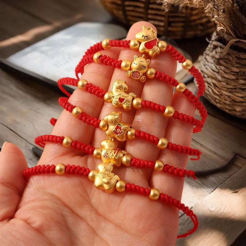 Weaving Red Rope Lucky Bracelet For Year Of The Horse Braided Rope Bracelet Beads Bracelet Jewelry Accessories New Year Gifts