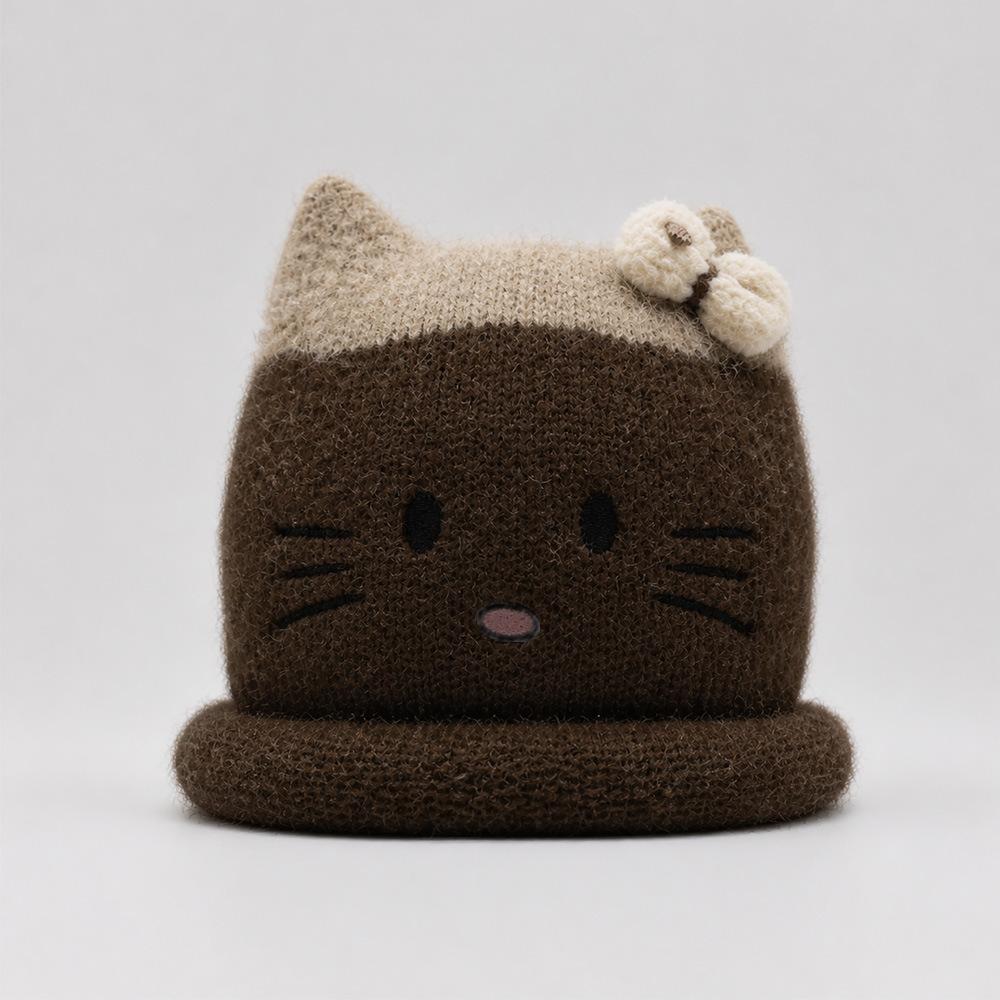 Winter hat women's fleece thickened soft wool hat adult cute cat ears warm ear protector knitted hat