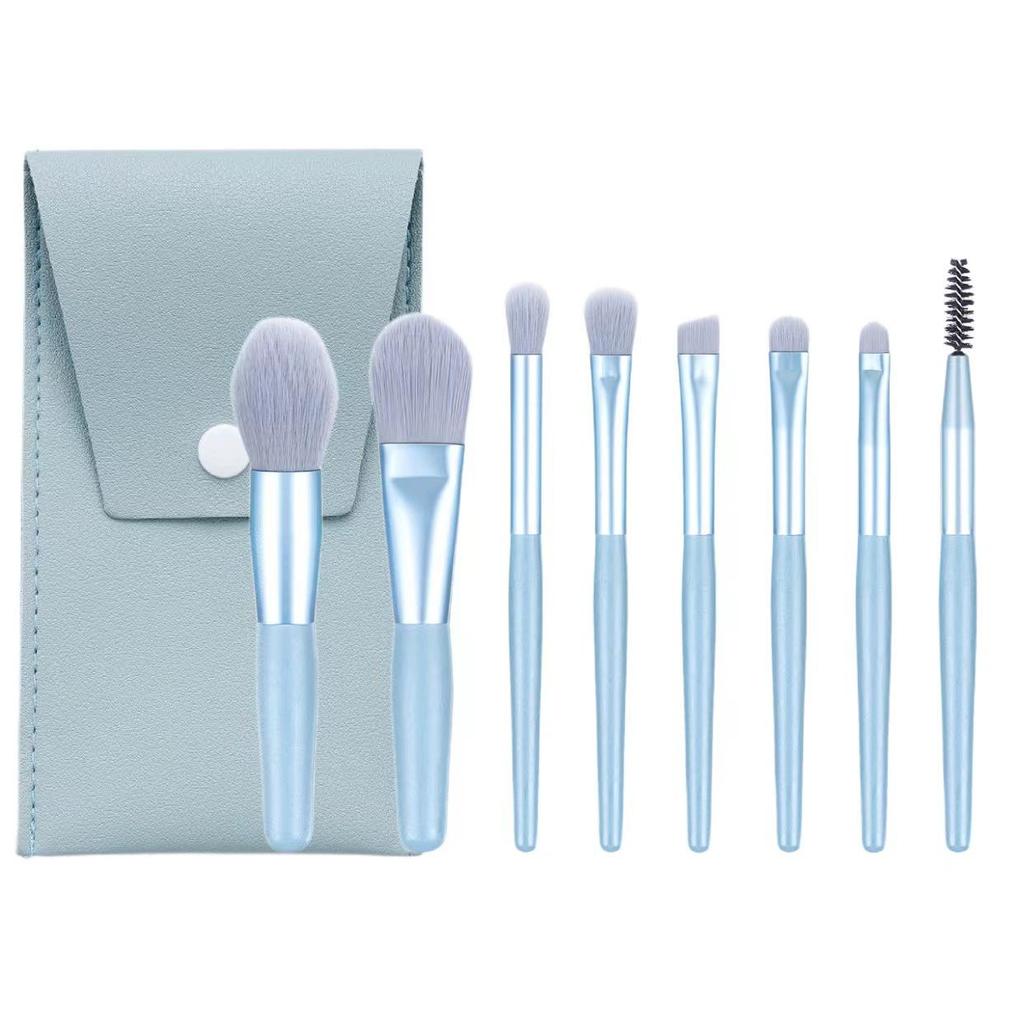 Macaron Color 8-piece Mini Makeup Brush Set with Portable Bag: Powder, Blush, and Eyelash Comb Brushes Included