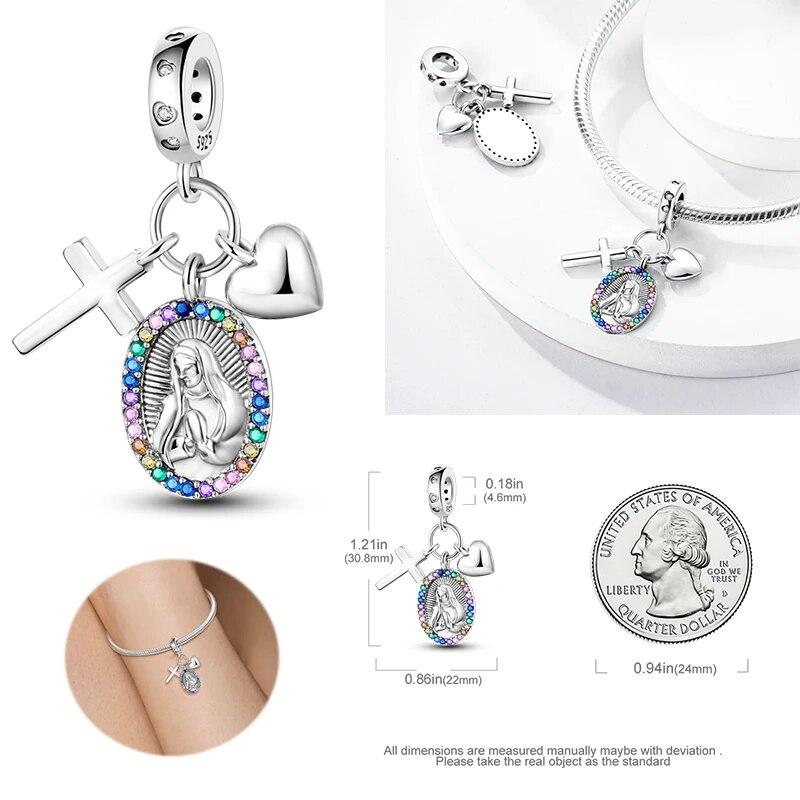 Charms cu cruce de amulete din argint 925, mărgele de mărgele se potrivesc cu brățară originală, pandantiv, bijuterii, bricolaj