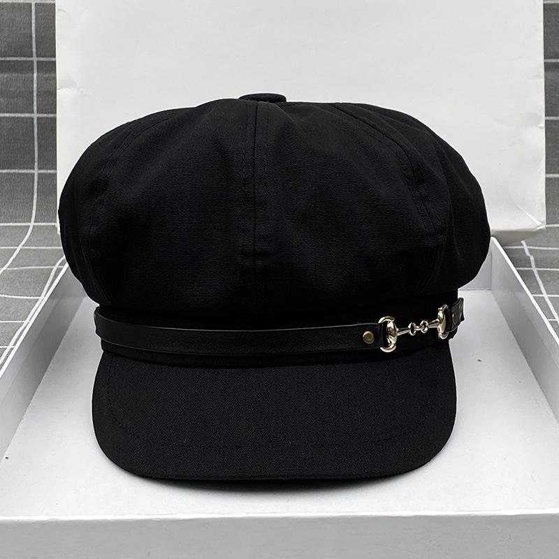 Hat Women'S Spring And Summer Casual Versatile Canvas Black Vintage Octagonal Hat British Casual Cap Tide