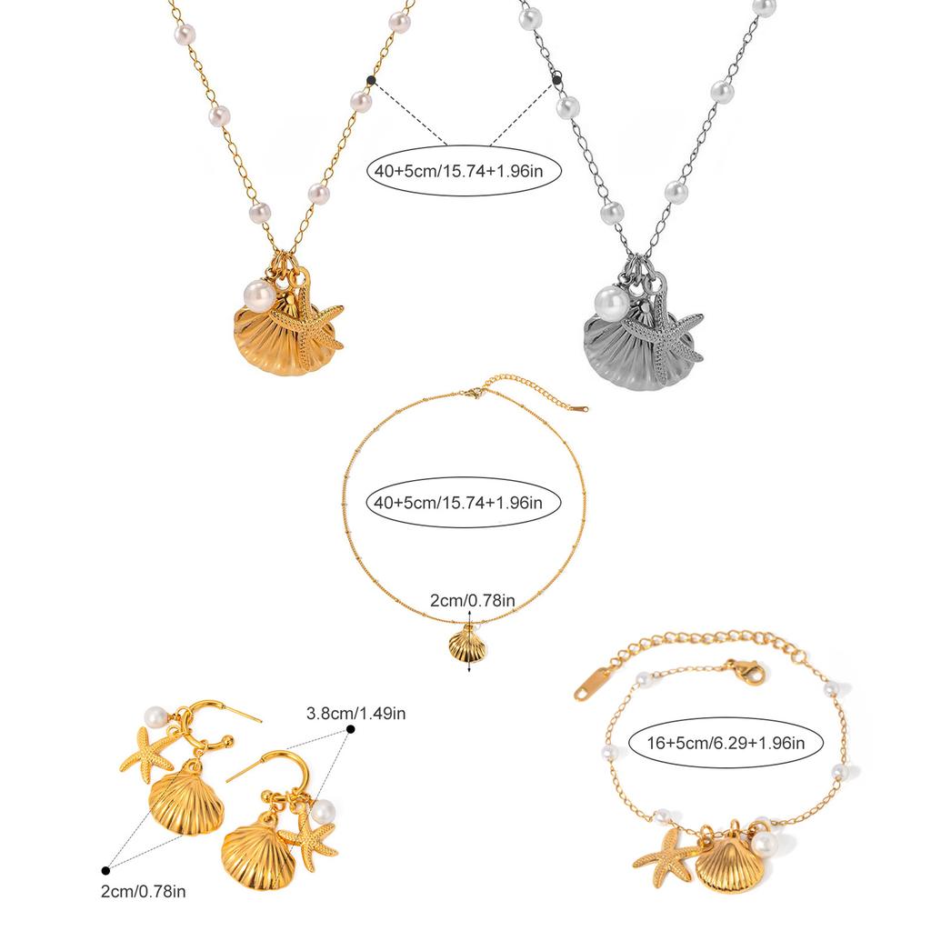 Starfish and Seashell Necklace Stylish Pendant Earrings Gold Sea Theme Jewelry Titanium Steel Texture for Any Occasion