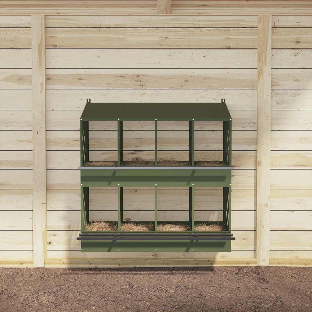 vidaXL Chicken Nest Box with 8 Compartments Olive Green Metal