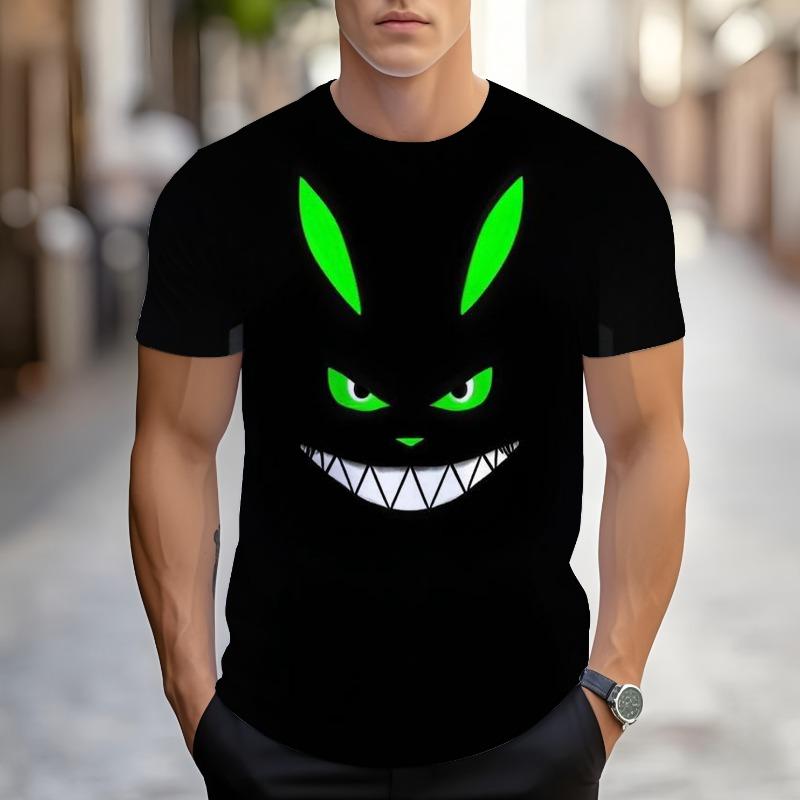 Men's Clothing 3D Digital Printed Funny Face Pattern Short Sleeved Loose Breathable Quick Drying Round Neck Top Mens T Shirts