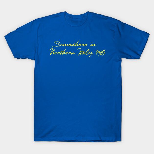 

Men Black Print T-shirt Somewhere In Northern Italy, 1983 No-Cut Transfer Paper Print Cotton Tshirt L королівський синій колір