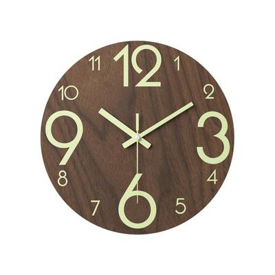 12 Inch Round Wooden Luminous Wall Clock Silent Non Ticking Clock Light In Dark Night For Home Bedroom Living Room Decoration
