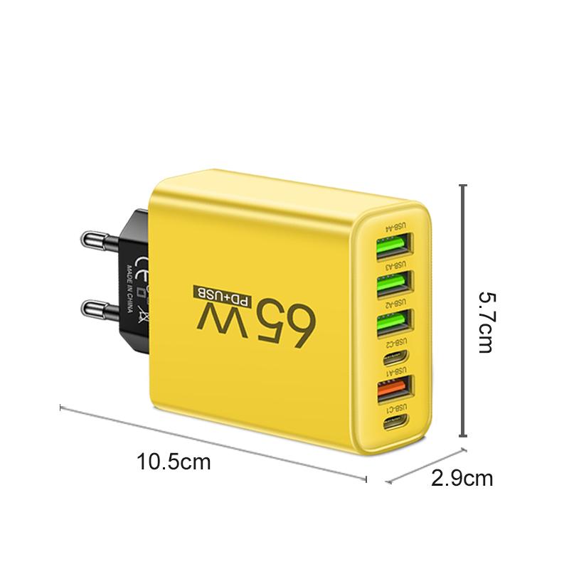 Insgesamt 65W 6 in 1 4 USB 2 Typ C Schnellladung Schnell-Wandladegerät für iPhone Samsung Xiaomi Oppo Handy-Adapter
