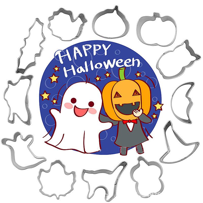 12PCS Halloween Cookie Cutter Set Pumpkin Ghost Bat Shape DIY Chocolate Fondant Mold Biscuits Mould Halloween Baking Tools
