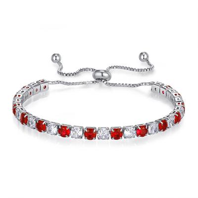 4mm Colorful Cubic Zirconia Adjustable Tennis Bracelet In White Gold Plating