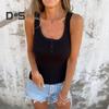 Women Vest U-Neck Sleeveless Button Down Camisole Blouse Slim Fit Basic Tank Tops Beach Office Party Wear