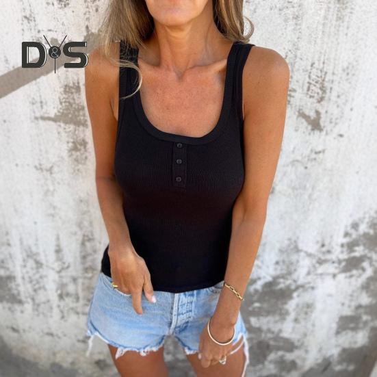Women Vest U-Neck Sleeveless Button Down Camisole Blouse Slim Fit Basic Tank Tops Beach Office Party Wear