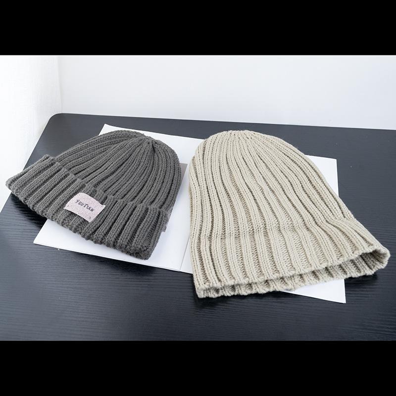 Pălărie cu etichetă din piele de epocă, șepci de toamnă și iarnă pentru femei, pălării din fire tricotate cu dungi calde