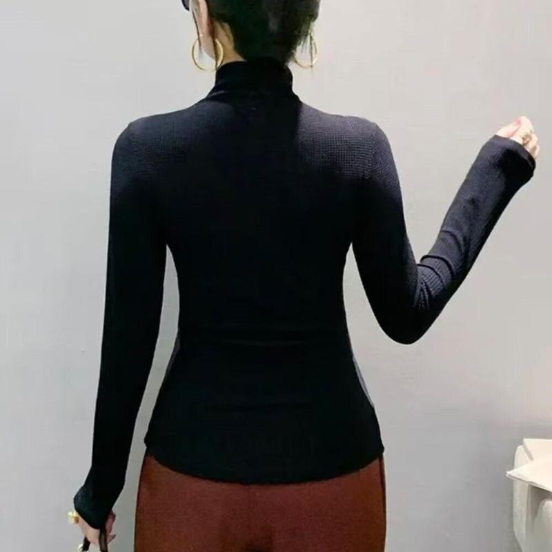 Fashionable Turtleneck BottomingWomen Hollow Hot-drilled Long-sleeved T-shirt Tight-fitting Inner Top