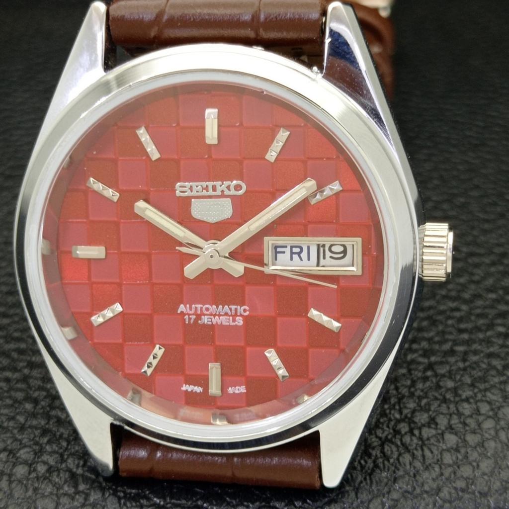 REFURBISHED SEIKO 5 AUTOMATIC MENS WATCH JAPAN MADE RED DIAL CUSTOM a440073-2 QV90-a440073