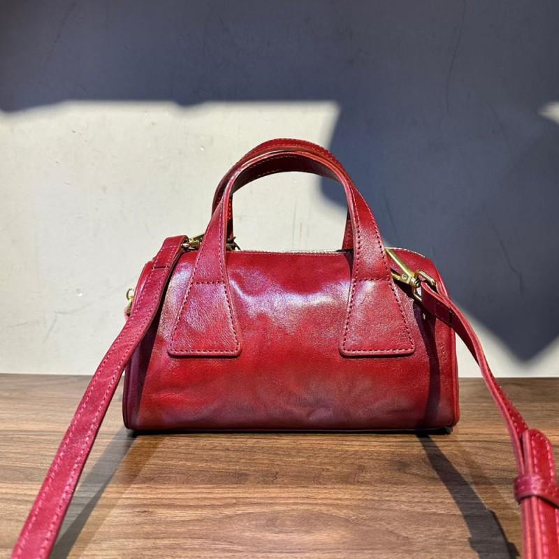 Full Tree Cream Vegetable Tanned Top Layer Cowhide Boston Bag Women's Genuine Leather Retro Handbag Texture Crossbody